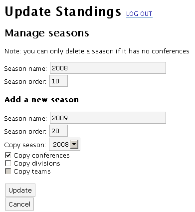 Add a new season with the option to copy the details from a previous season