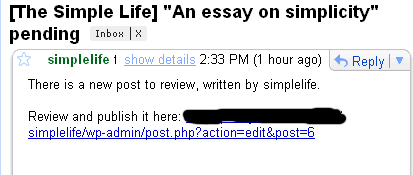E-mail regarding pending post