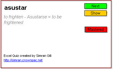 Screenshot of Simran's Excel Quiz
