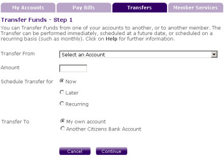 Instant transfer between your two Citizens Bank accounts