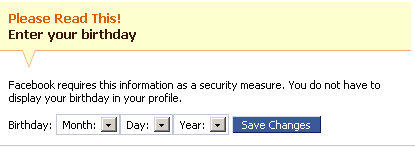 Facebook wants you to enter your birthday information