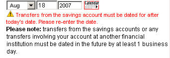 You must select tomorrow's date for transfers from the PC Financial Savings account