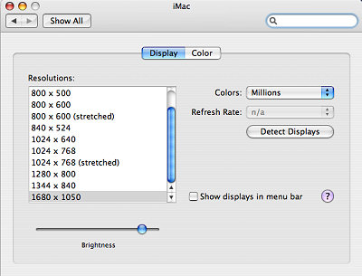 Display menu in System Preferences