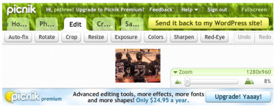 Picnik interface within WordPress