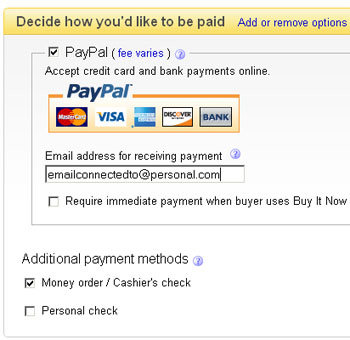 Specify PayPal e-mail address