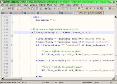 Screenshot of Notepad++, my favourite lightweight code editor