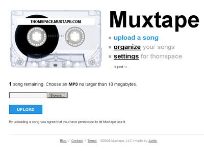 Muxtape upload interface