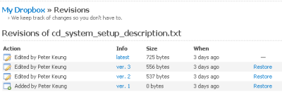 Revision history in Dropbox