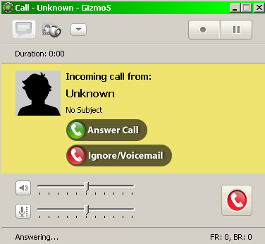 Incoming call on Gizmo5