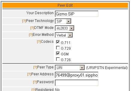 Settings for forwarding les.net number to Gizmo