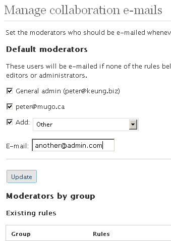 The management screen for configuring moderators