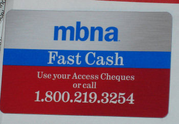 MBNA magnet for access cheques