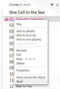 Sending a song via the Zune software