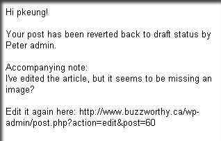 Notification e-mail for a post reverted to a draft