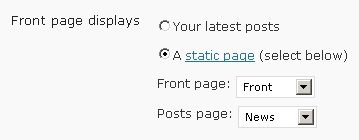 The 'front page displays' option