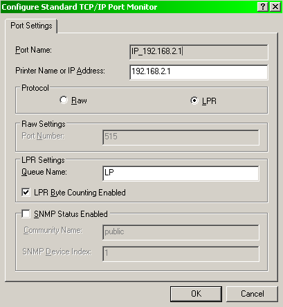 Port settings for a wired router with a built-in print server