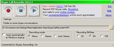 Skype Call Recorder interface