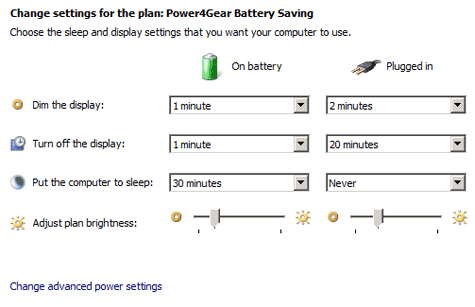 Adjusting the brightness for one of the power plans