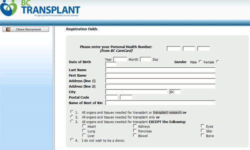 BC Transplant Registration Form