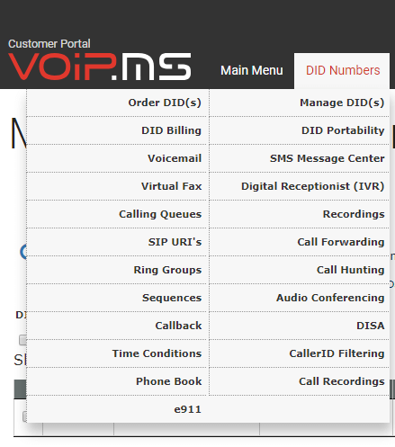 voip.ms menu