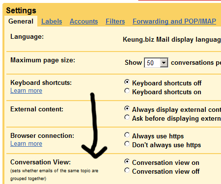 The setting to turn off GMail's conversation view